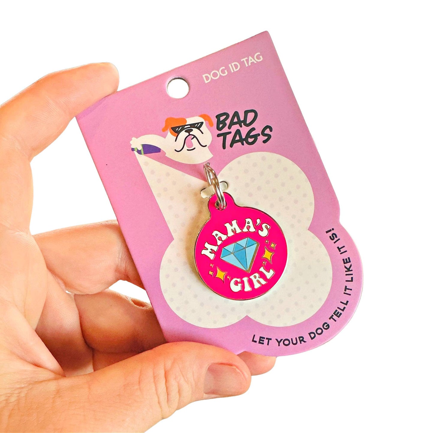 Enamel Dog ID Tag with Personalized QR Code - Mama's Girl: Collar Charm (blank backside) / Small 1"