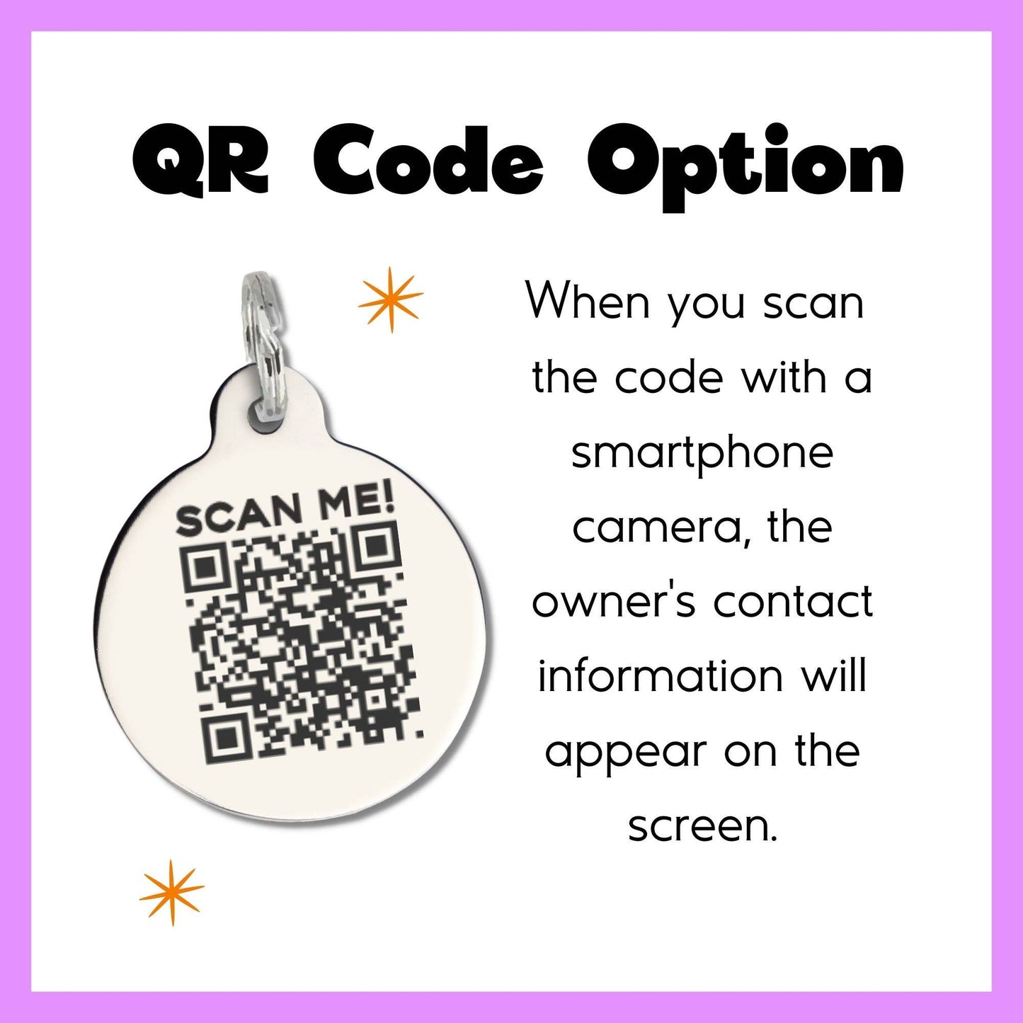 Dog Tag with Personalized QR Code - Invader Personal Space : Pink / Collar Charm (backside blank) / Large 1.25"