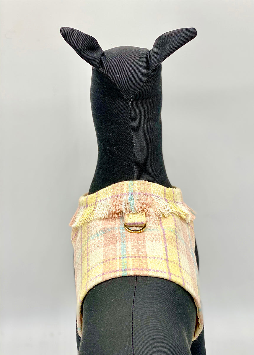 Spring Plaid Tweed Vest with Fringe Collar-2