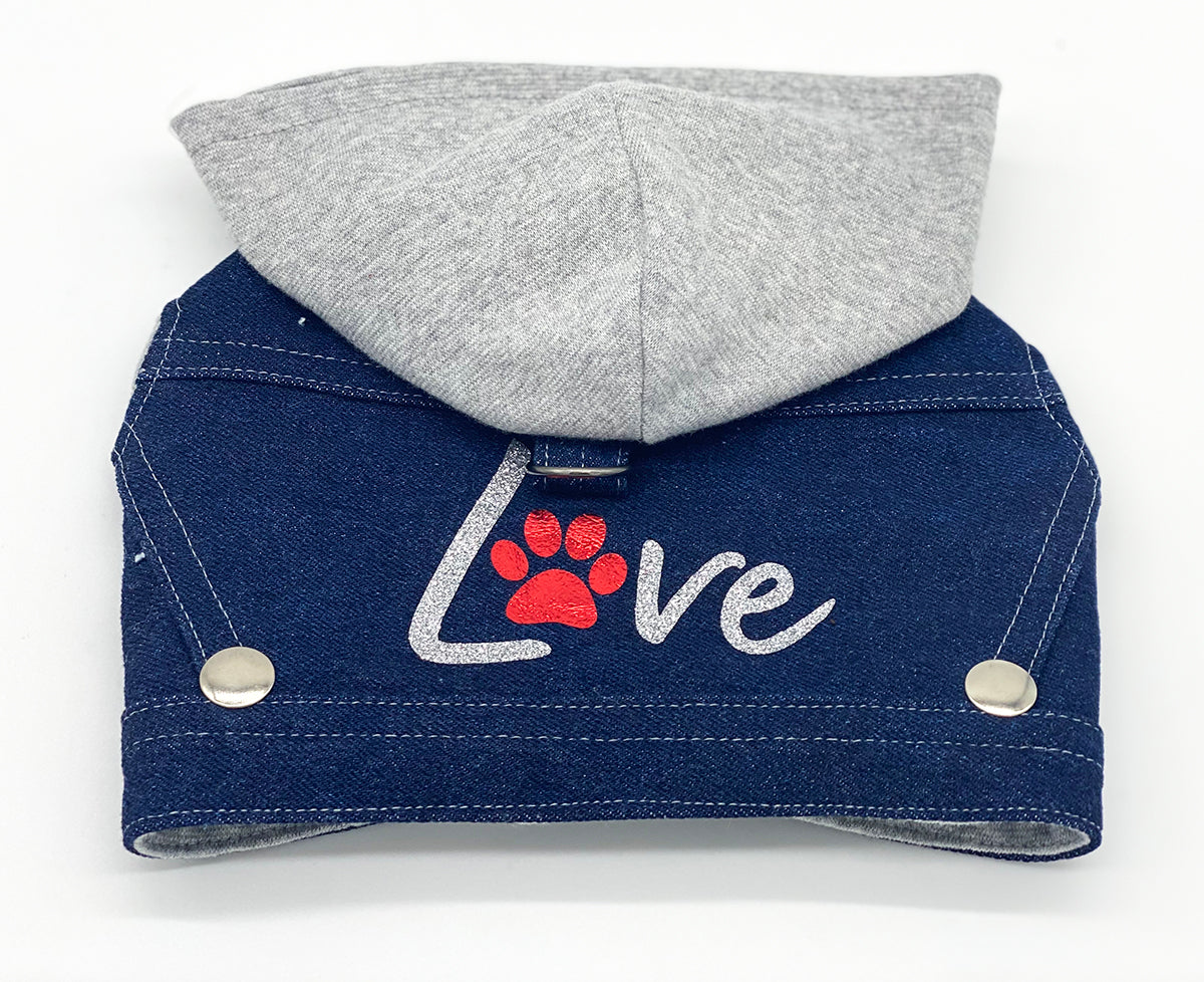 Denim Hoodie "Love" Harness Vest – Gray-3