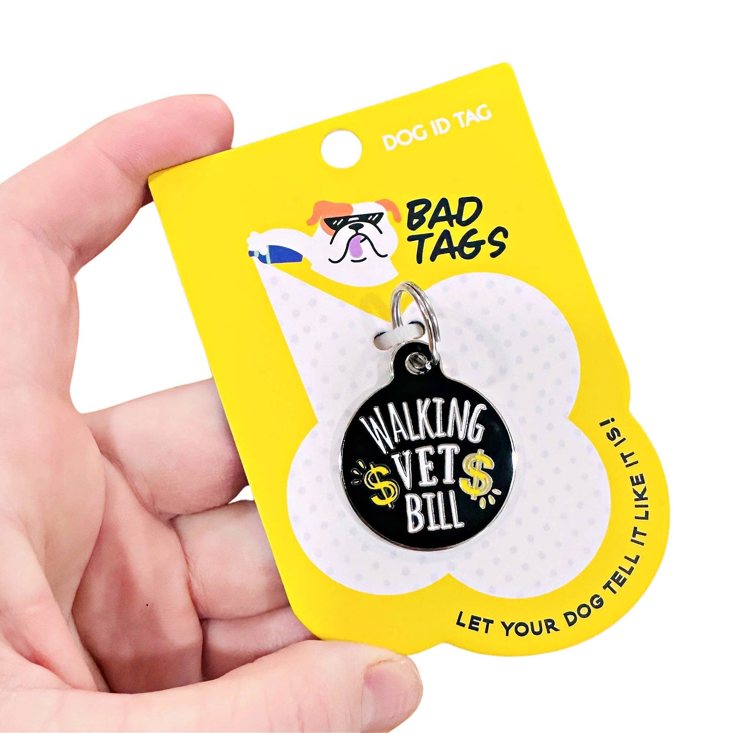 Dog ID Tag with Personalized QR Code - Walking Vet Bill: Black / Collar Charm (blank backside) / Large 1.25"