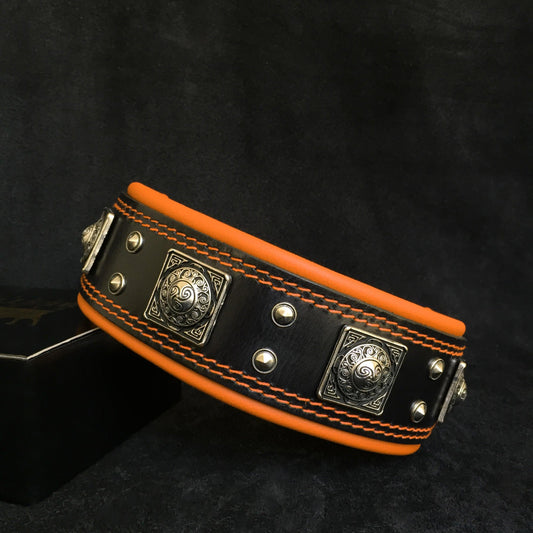 The "Eros" collar 2.5 inch wide black & orange-0