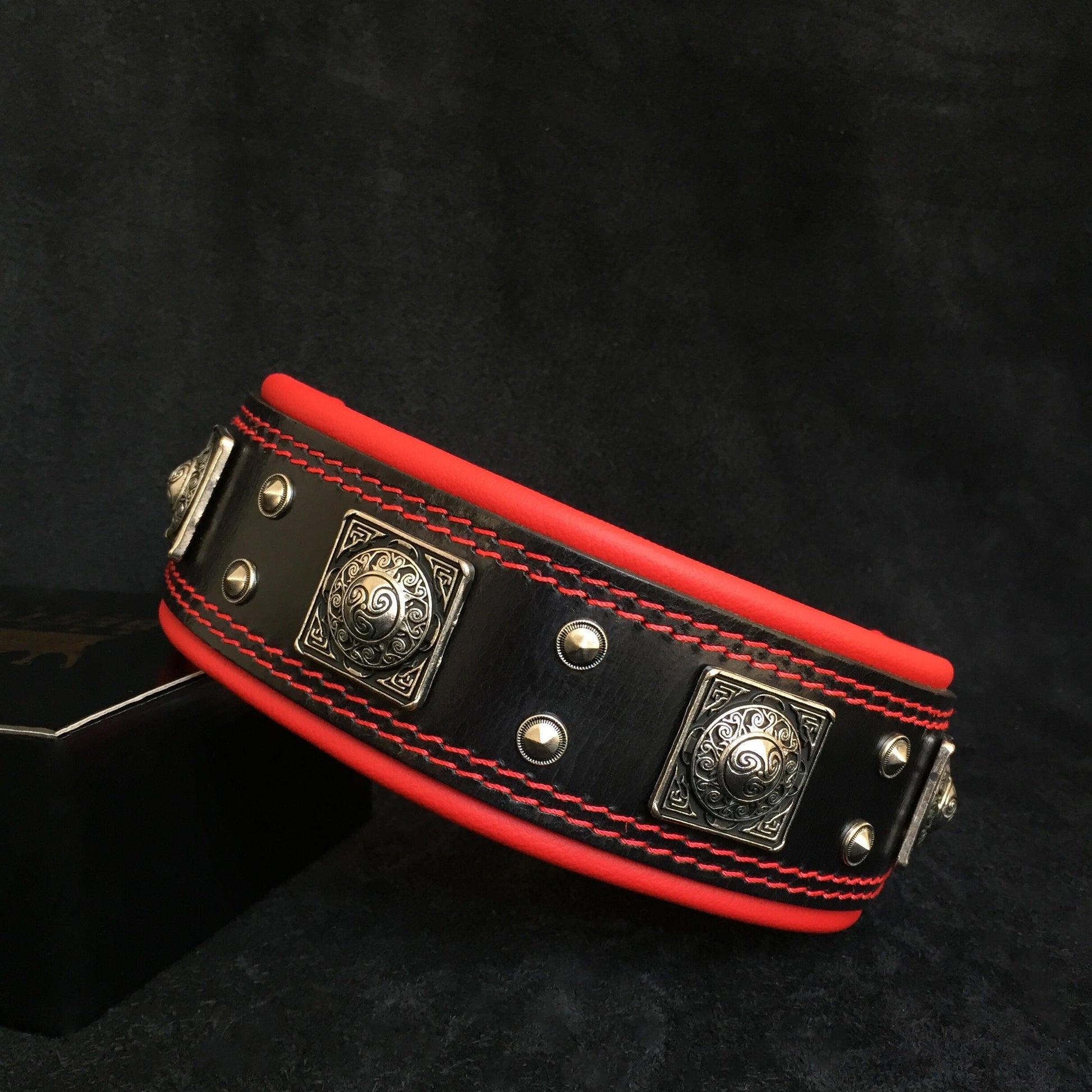 The "Eros" collar 2.5 inch wide black & red-0