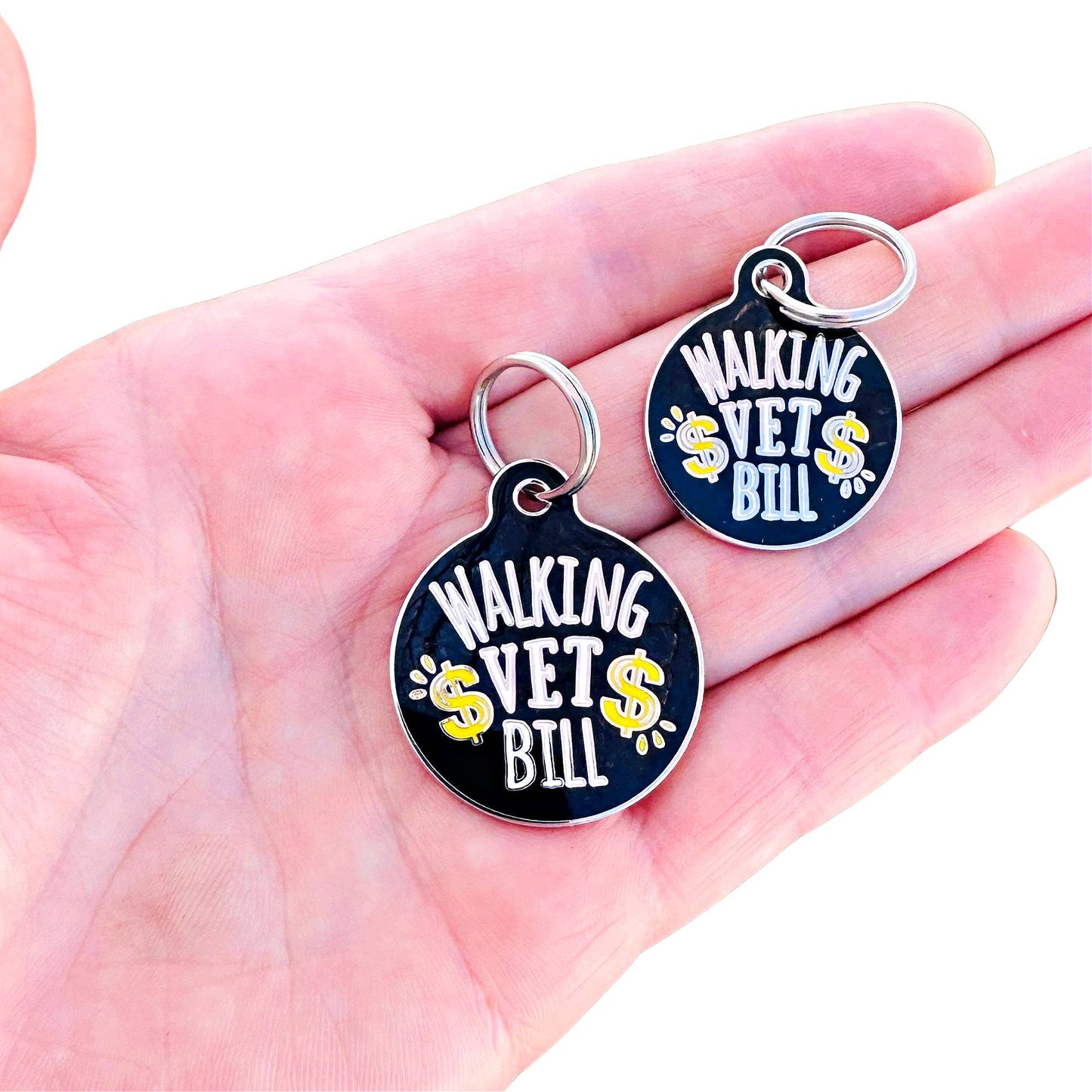 Dog ID Tag with Personalized QR Code - Walking Vet Bill: Black / Collar Charm (blank backside) / Large 1.25"