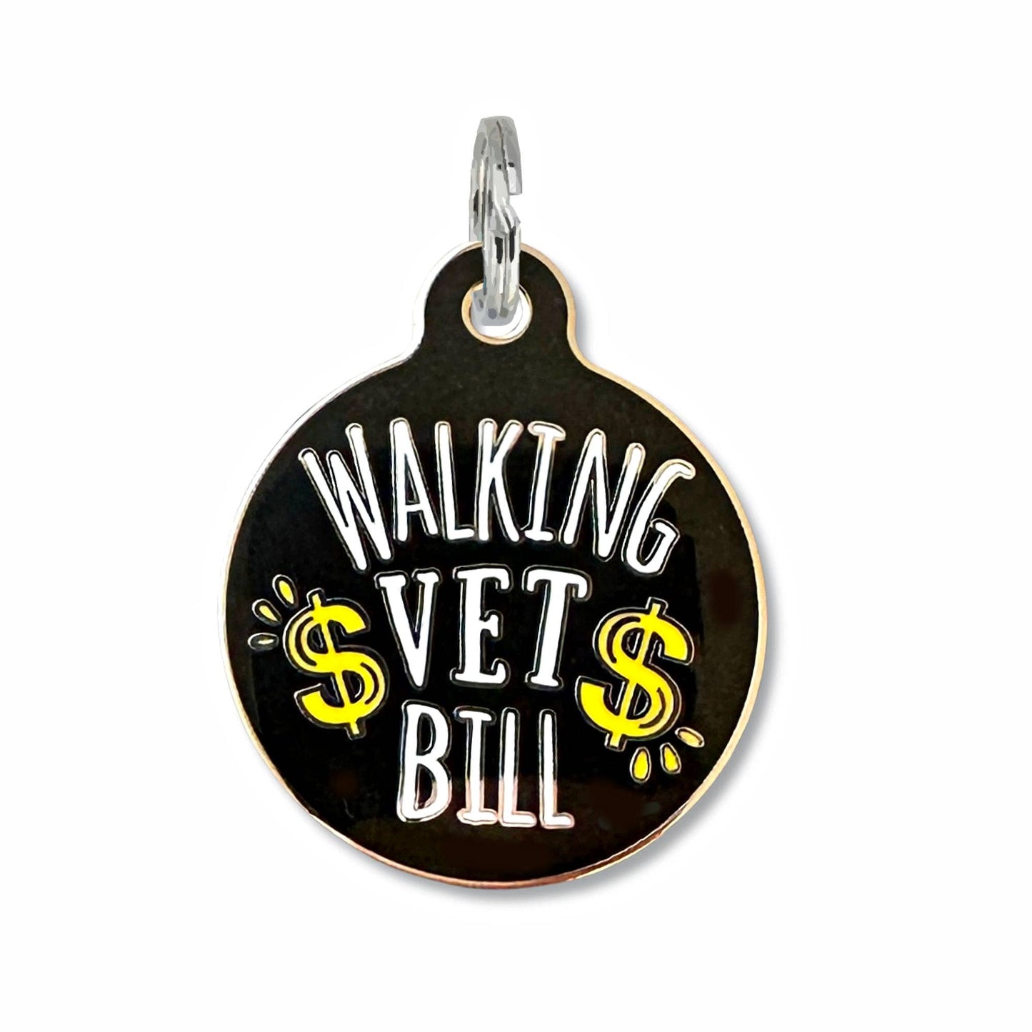 Dog ID Tag with Personalized QR Code - Walking Vet Bill: Black / Collar Charm (blank backside) / Large 1.25"