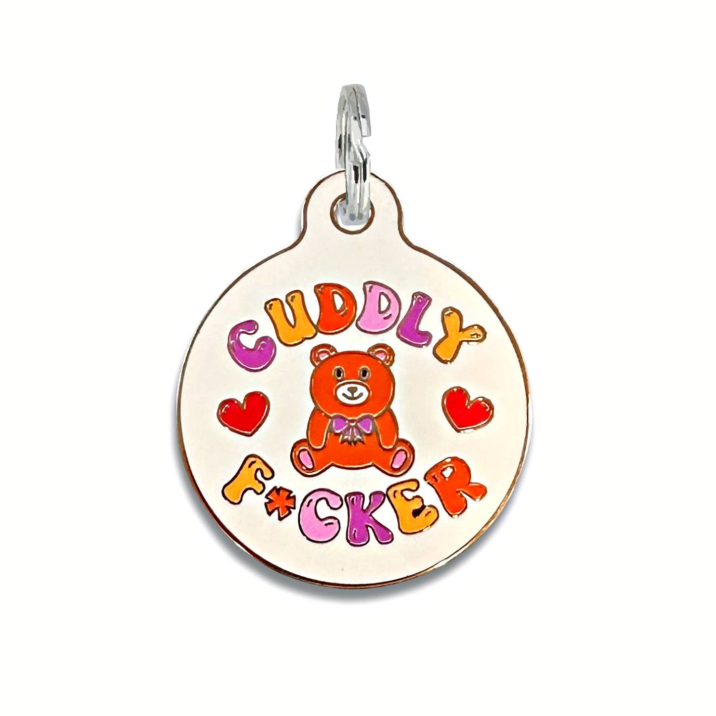 Dog ID Tag with Personalized QR Code - Cuddly F*cker : Collar Charm (blank backside) / Small 1"