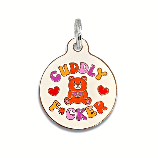 Dog ID Tag with Personalized QR Code - Cuddly F*cker : Collar Charm (blank backside) / Small 1"