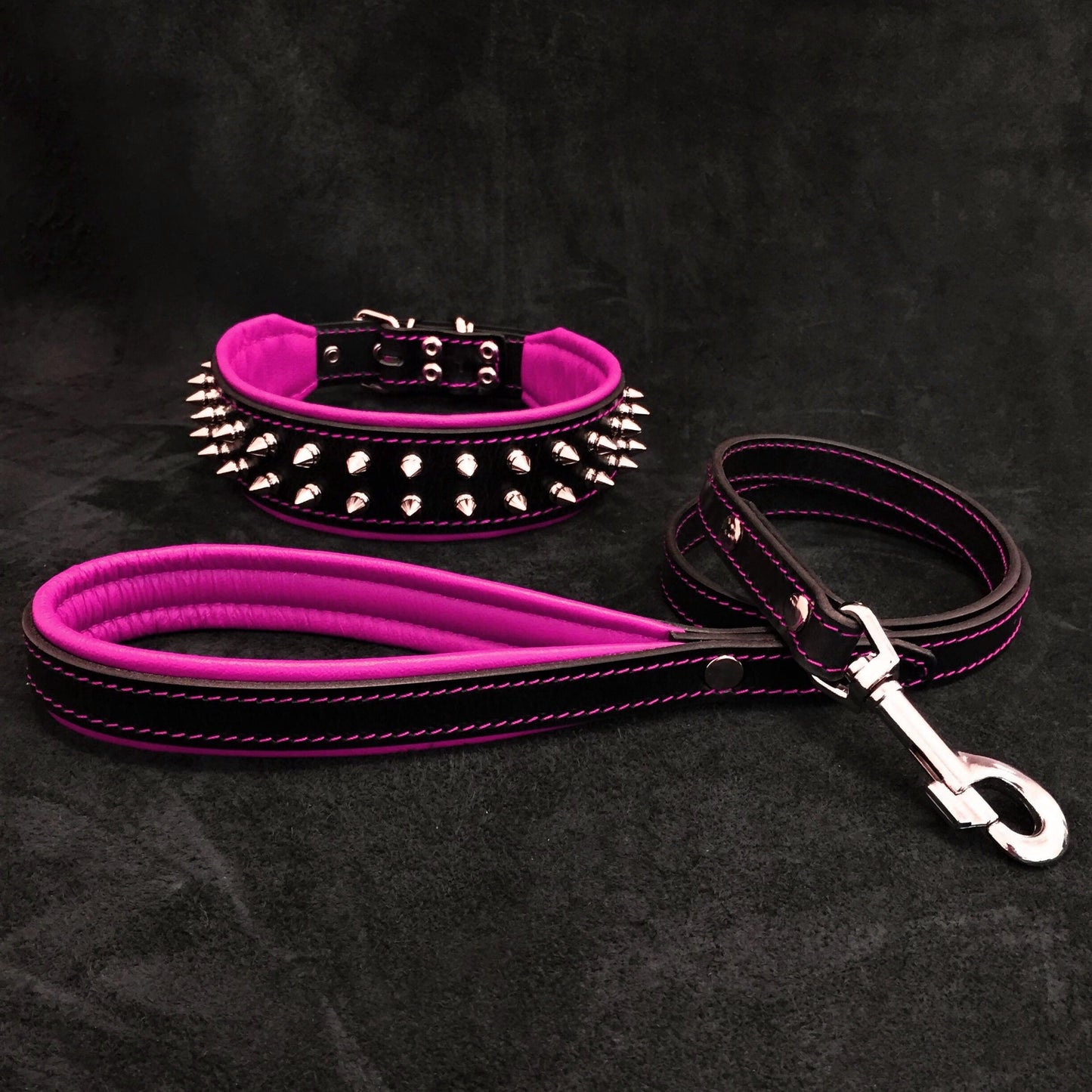 "Frenchie" Set- collar & leash. Pink-0