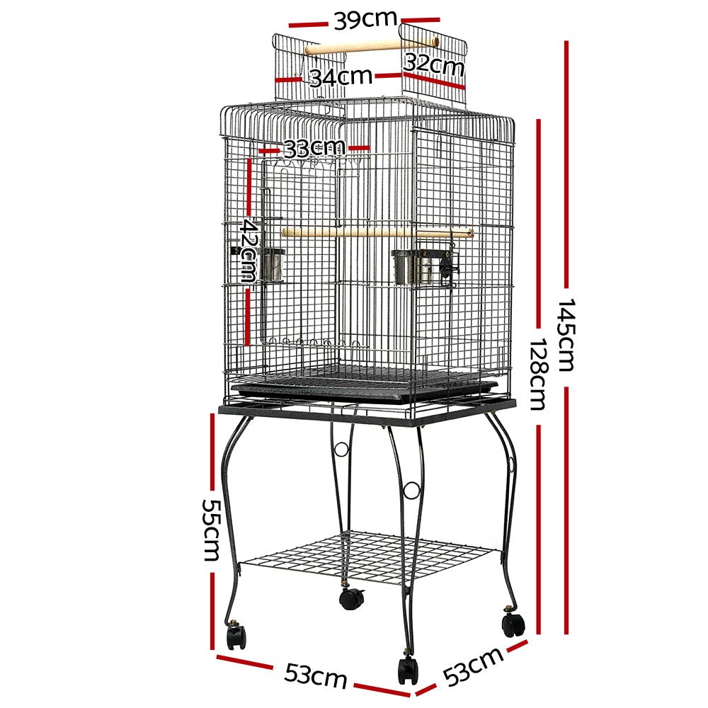 Large Bird Cage with Perch - Black-1