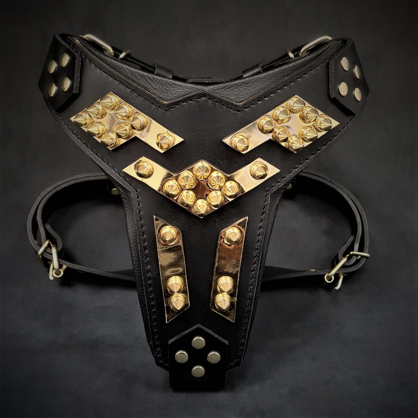 The ''Midas'' leather dog harness gold-0